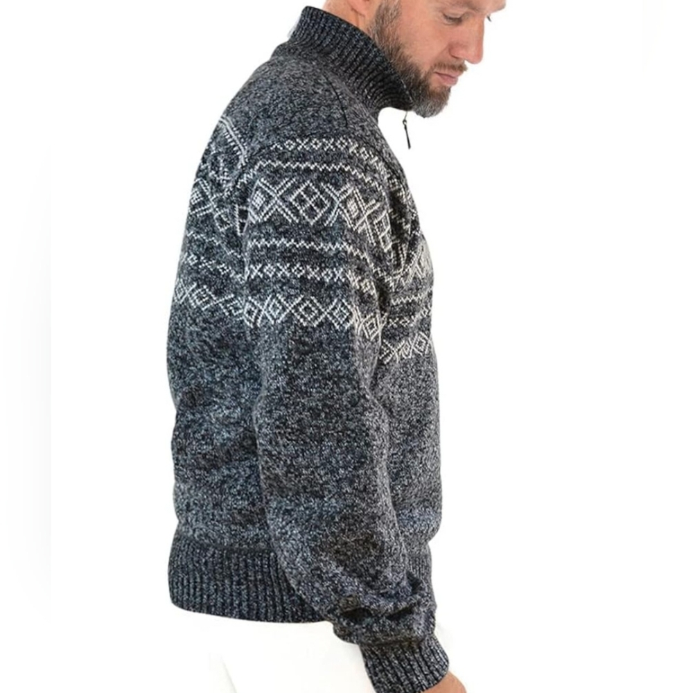 Men's 1/4 Zip Sweater Grey Fleece Lined Winter Pullover - Picture 3 of 8